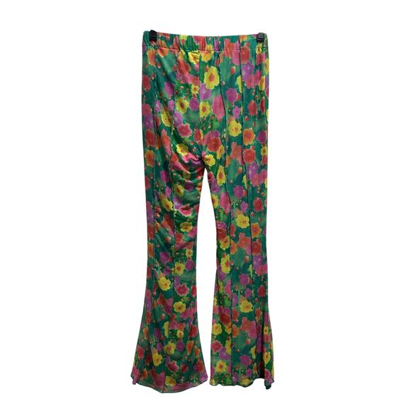 Forever 21 Mesh Green Floral Print Pant L Lined Casual Beach Coastal Boho Hippie - Picture 2 of 9
